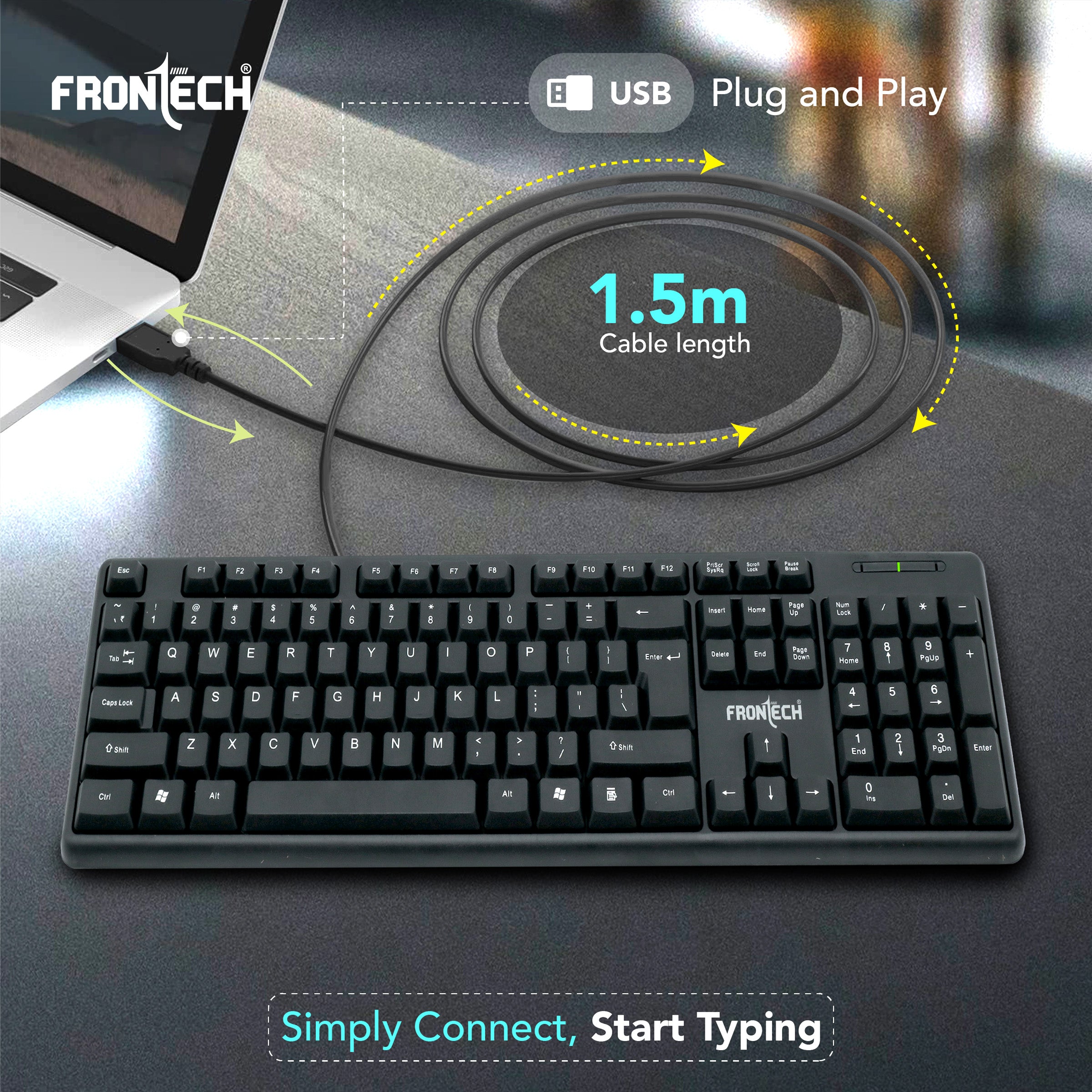 Frontech Wired USB Membrane Keyboard With Retractable Stands (1672) Frontech Wired USB Membrane Keyboard With Retractable Stands (1672)